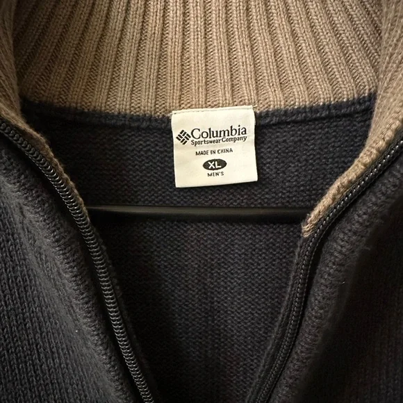 Columbia Mens Size XL Steel Blue & Tan Wide Stripe 1/4 Zip Mock Sweater EUC - Picture 6 of 7